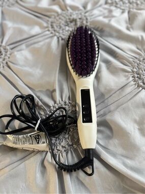 White and Purple Ceramic Heated Hair Brush - Smooth Styling for Women